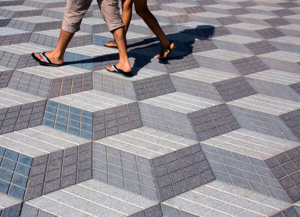 Floor tile design in the style of M.C. Escher in Barcelona Spa