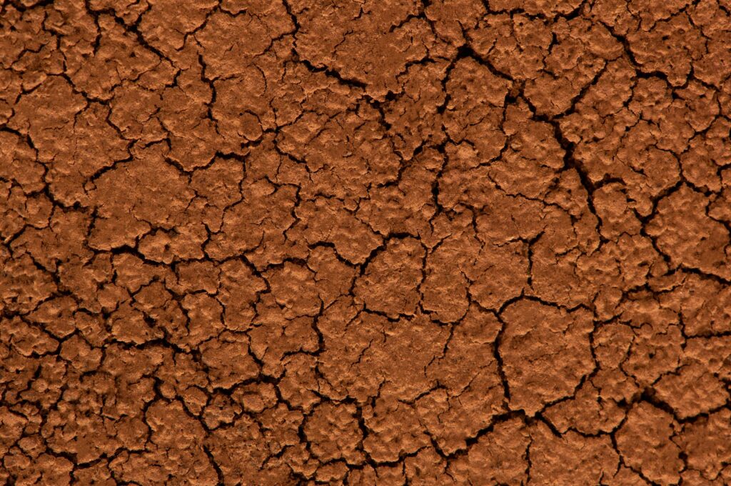 Brown Dried Cracked ground close up. Grunge background. Drought.